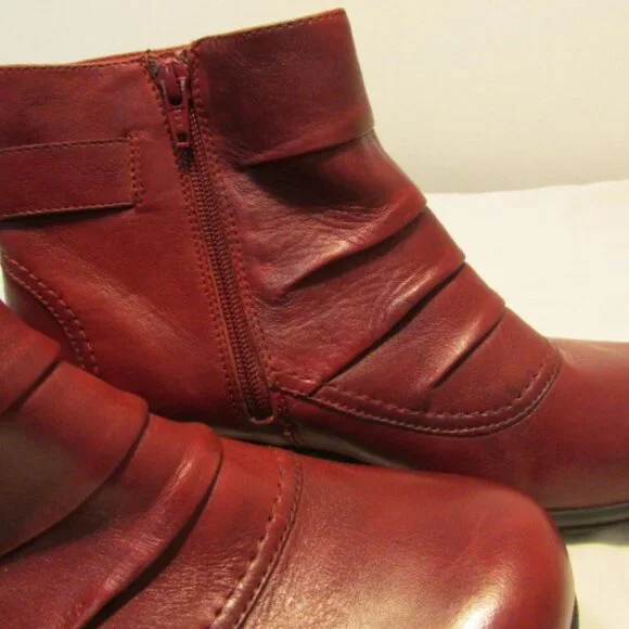 Clarks Dark Red Leather Ankle Boots - Picture 2 of 16